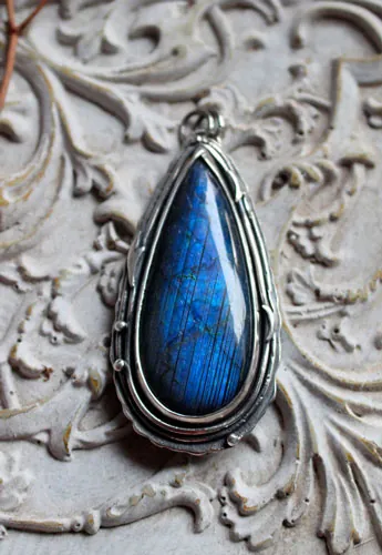 The same moon, romantic night sky pendant in silver and labradorite