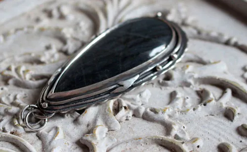 The same moon, romantic night sky pendant in silver and labradorite