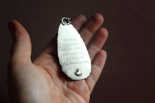 The same moon, romantic night sky pendant in silver and labradorite