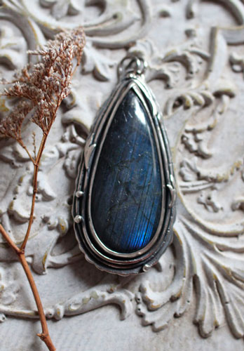 The same moon, romantic night sky pendant in silver and labradorite