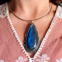 The same moon, romantic night sky pendant in silver and labradorite