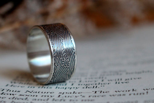 The sea, Japanese waves ring in sterling silver