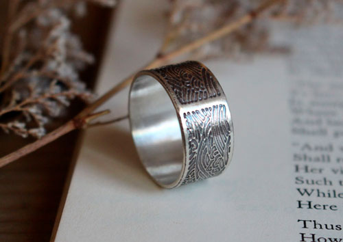 The sea, Japanese waves ring in sterling silver