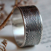 The sea, Japanese waves ring in sterling silver