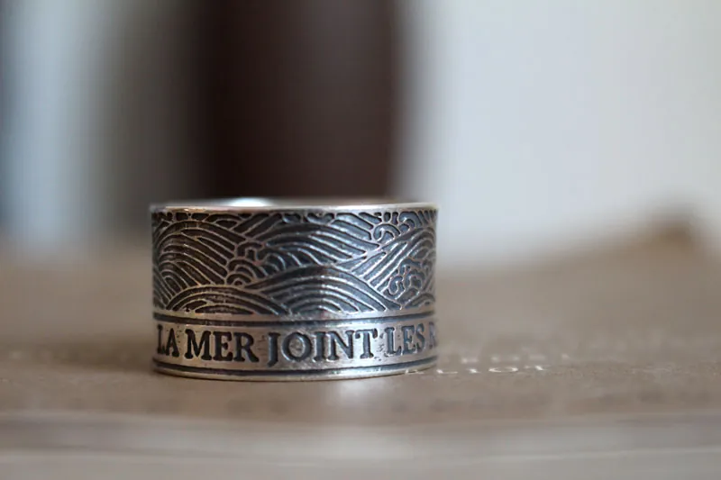The sea joins the regions it separates, quote ring in sterling silver