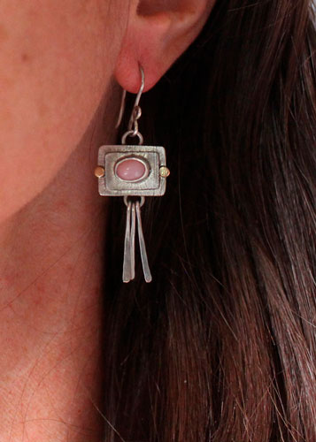 The shooting star, celestial earrings in silver, gold and pink opal
