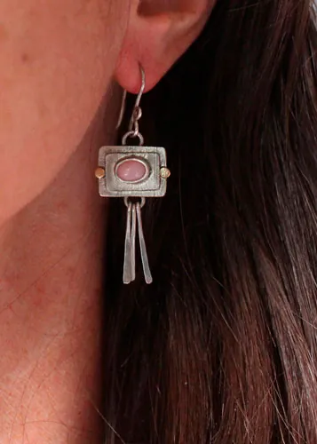 The shooting star, celestial earrings in silver, gold and pink opal