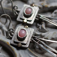 The shooting star, celestial earrings in silver, gold and pink opal