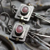 The shooting star, celestial earrings in silver, gold and pink opal
