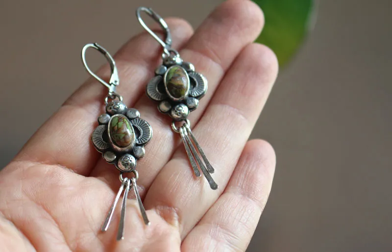 The song of fireflies-turquoise, night light earrings in silver and turquoise