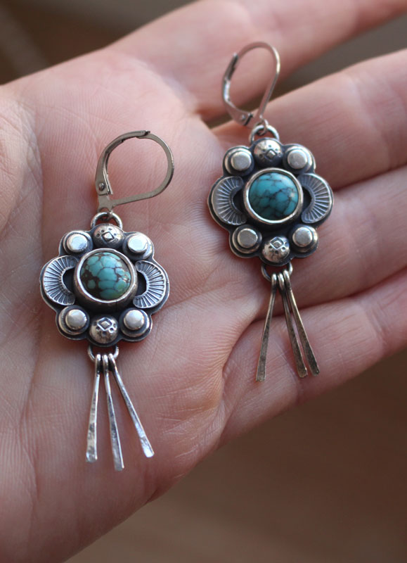 The song of the fireflies in turquoise, insect guide earrings in silver and turquoise