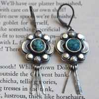 The song of the fireflies in turquoise, insect guide earrings in silver and turquoise