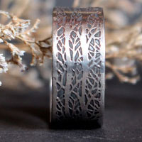 The song of the forest, tree branch ring in sterling silver