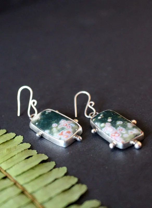 The song of the stars, night sky earrings in silver and ocean jasper