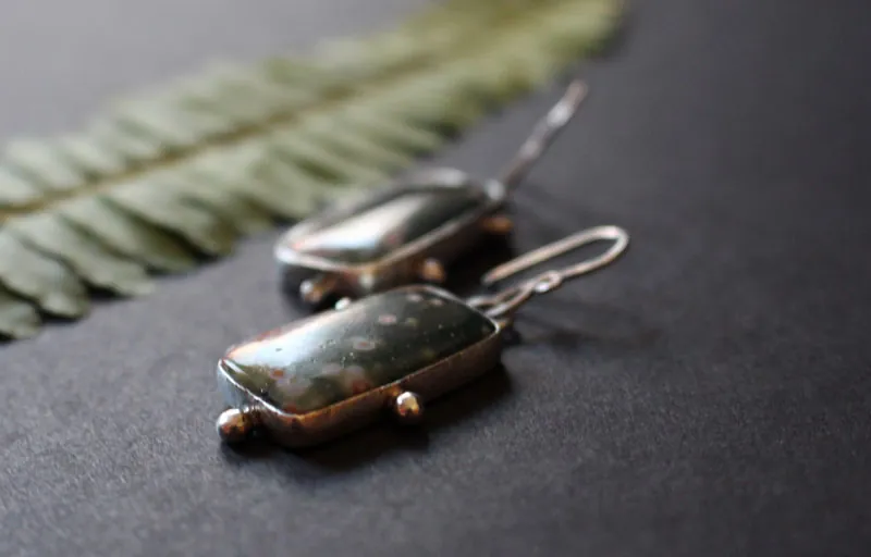 The song of the stars, night sky earrings in silver and ocean jasper