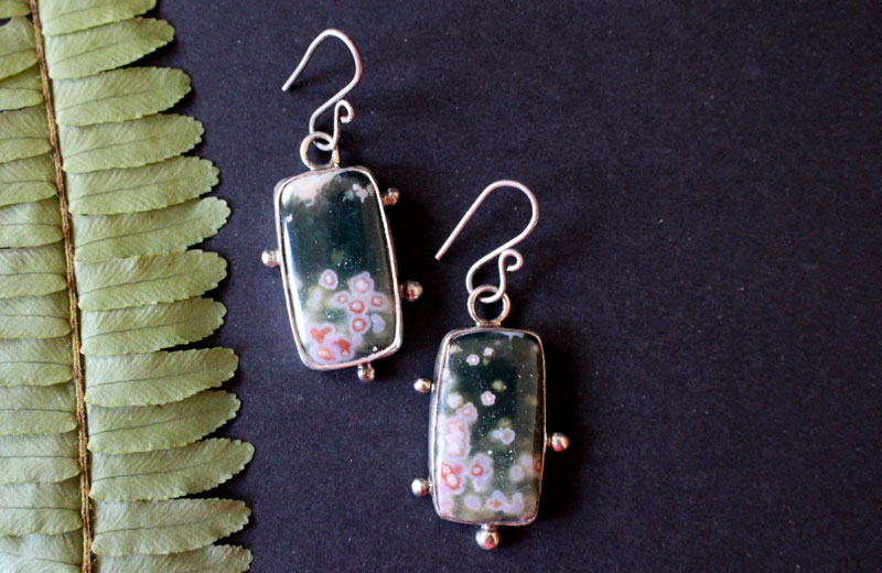 The song of the stars, night sky earrings in silver and ocean jasper