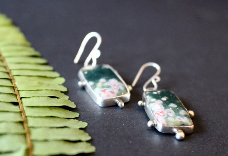 The song of the stars, night sky earrings in silver and ocean jasper