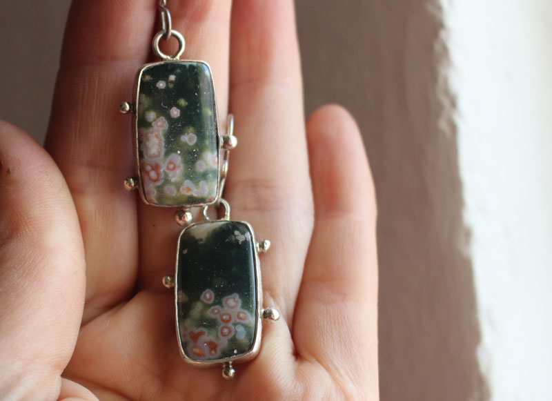 The song of the stars, night sky earrings in silver and ocean jasper