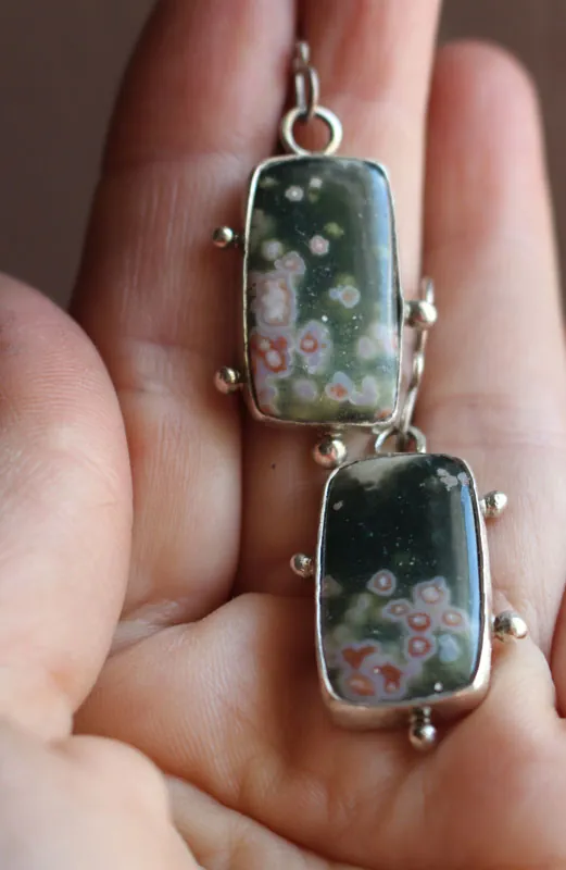 The song of the stars, night sky earrings in silver and ocean jasper