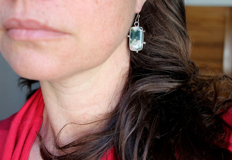 The song of the stars, night sky earrings in silver and ocean jasper