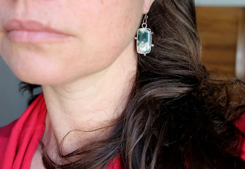 The song of the stars, night sky earrings in silver and ocean jasper