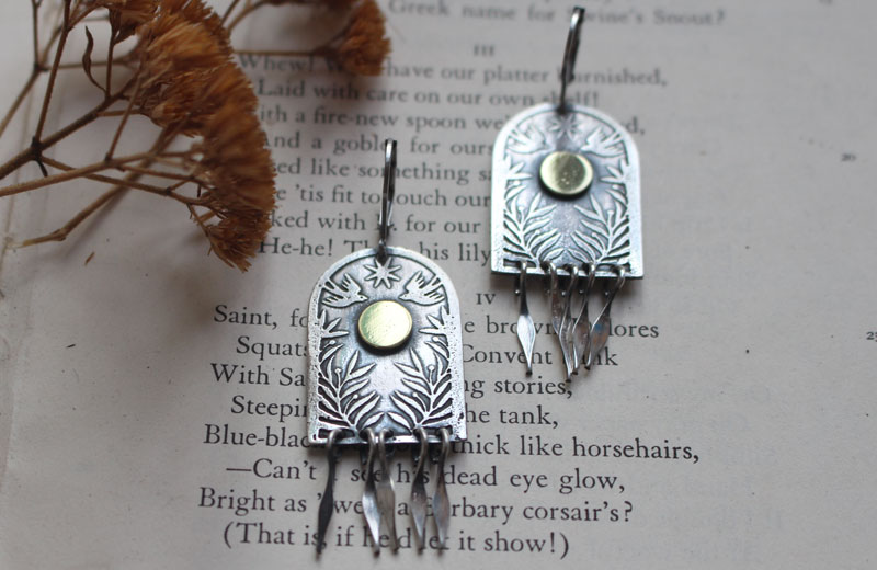The stargate, silver and brass earrings
