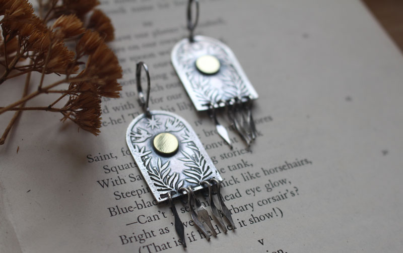 The stargate, silver and brass earrings