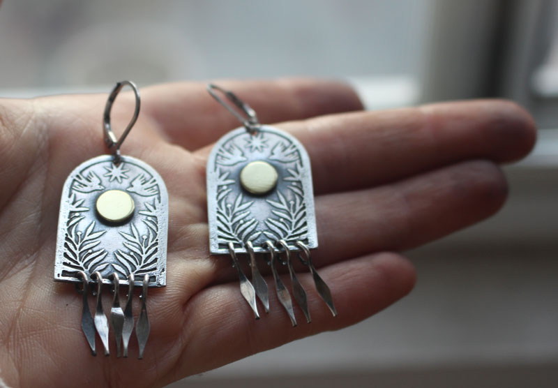 The stargate, silver and brass earrings