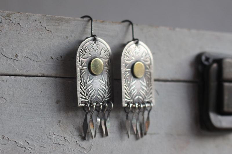 The stargate, silver and brass earrings