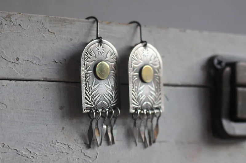 The stargate, silver and brass earrings