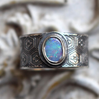 The swamp that reflected the stars, Japanese nature ring in silver and opal