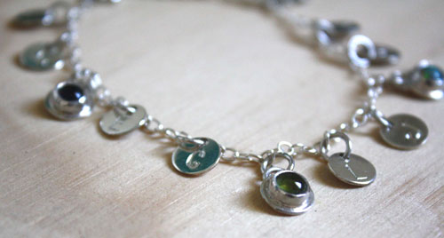 The tree of Jesse, family keepsake bracelet in silver with amethyst, opal, and peridot