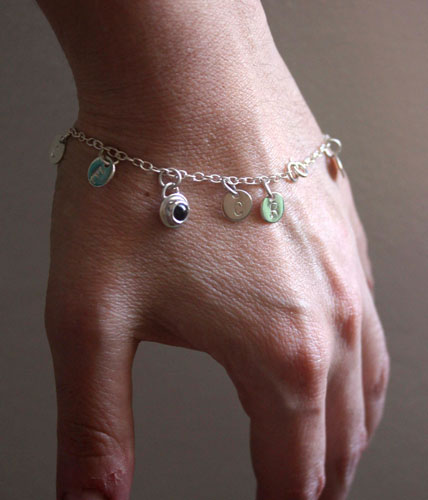 The tree of Jesse, family keepsake bracelet in silver with amethyst, opal, and peridot