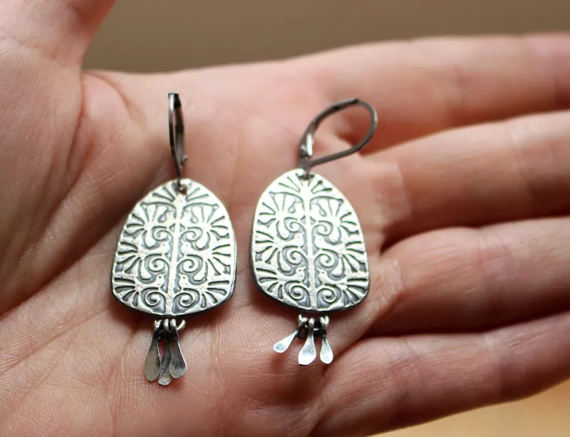 The tree of life, tree and bird earrings in silver