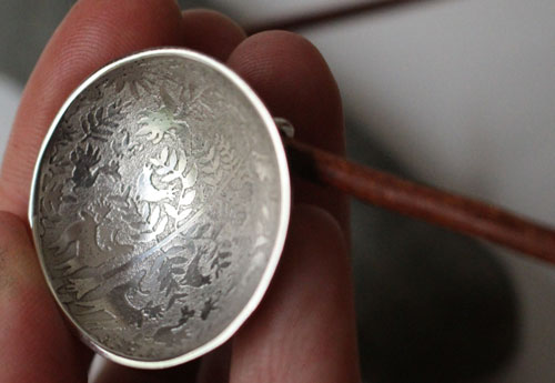 The unknown glade, Otomi flora and fauna necklace in silver and leather