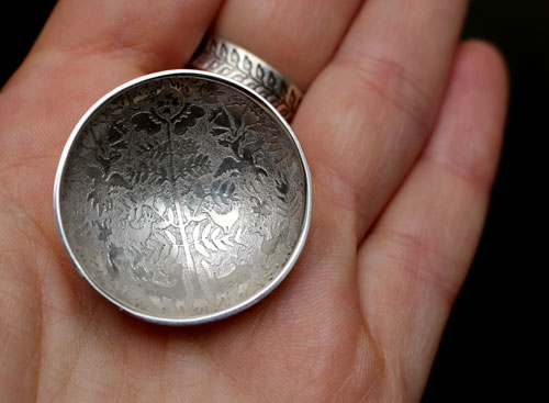 The unknown glade, Otomi flora and fauna necklace in silver and leather