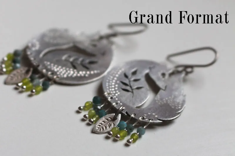 The wheat fox, friend of the Little Prince earrings in silver, blue agate and green agate