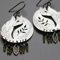 The wheat fox, friend of the Little Prince earrings in silver, blue agate and green agate