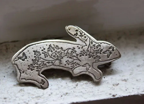 The woodland hare, fantastical rabbit brooch in sterling silver