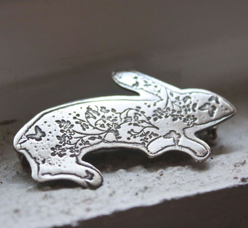 The woodland hare, fantastical rabbit brooch in sterling silver