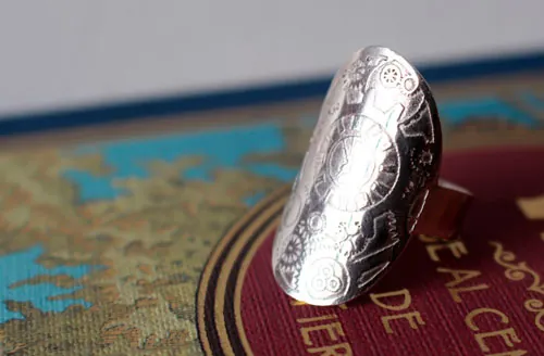 Time travel, Steampunk gear clock ring in sterling silver