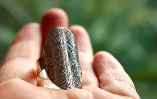 Time travel, Steampunk gear clock ring in sterling silver