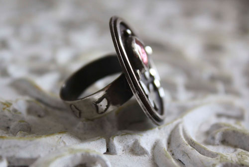 To die with the roses, butterfly totem ring in silver and pink tourmaline