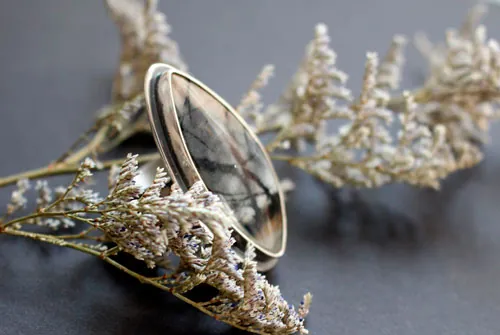Tornado, storm in the mountains ring in silver and Picasso marble