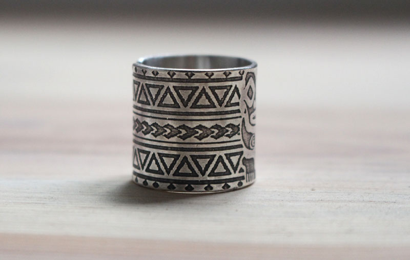 Totem, polynesian tiki ring in sterling silver