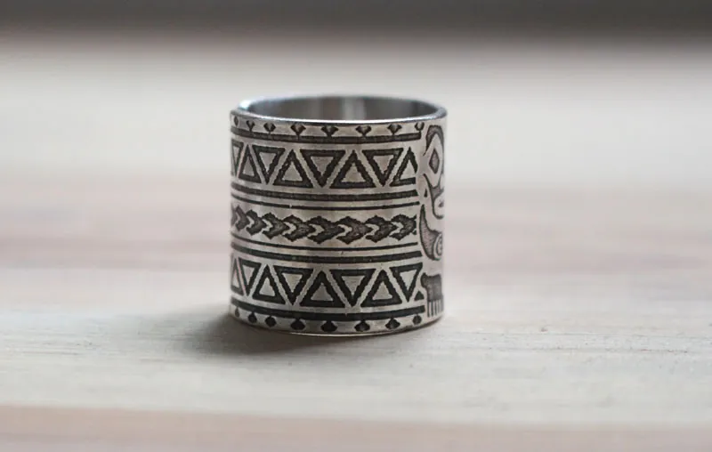 Totem, polynesian tiki ring in sterling silver