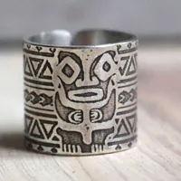 Totem, polynesian tiki ring in sterling silver