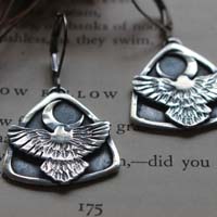 Toward the moon, Native American nocturnal eagle earrings in silver