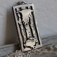 Traveling companions, raven and hare necklace in sterling silver
