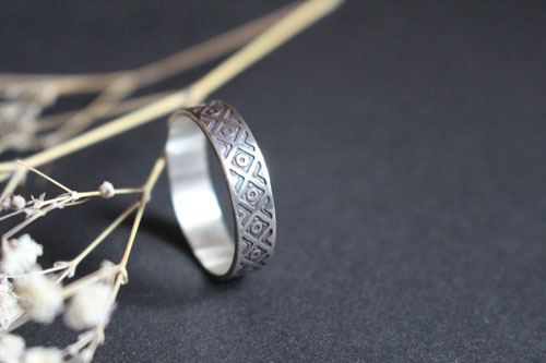 Tribal, Andean symbol ring in sterling silver